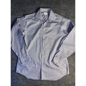 Calvin Klein Dress Shirt Mens Size 16 Blue Regular Fit Performance Non Iron‎